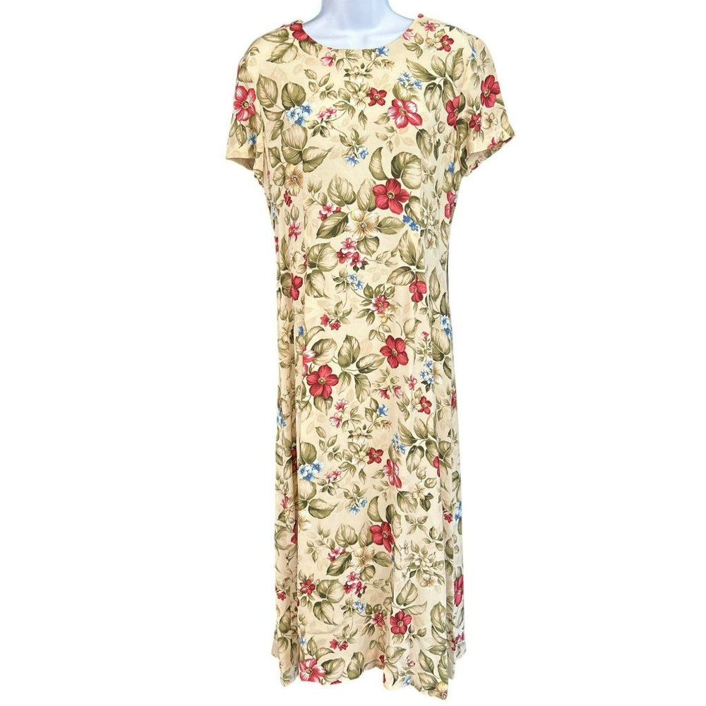 Y2K Talbots Cottagecore Short Sleeve Floral Midi Dress Size 6 1990s Garden Party
